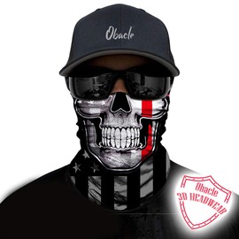 Obacle Skull Face Mask Half for Dust Wind UV Sun Protection Seamless 3D Tube Mask Bandana for Men Women Durable Thin Breathable Skeleton Mask Motorcycle Riding Bike (Flag One Red Line Flag Skull)