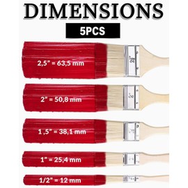 JEXOWIQ Paint Brush, 5 Pieces, Flat Brush, Working Tools Flat Brush Set, 3 Pieces, Width 1 inch, 1.5 inch, 2 inch, 2.5 inch, 3 inch, Painting Brush Set with Wooden Handle