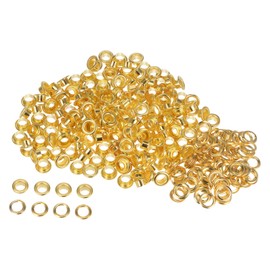 HARFINGTON 300set Grommets Kit Metal Eyelets 6mm 1/4" Hole Tiny Grommet with Washers for Shoes Clothes Belt Tag Bag Fabric Leather DIY Project, Gold Tone