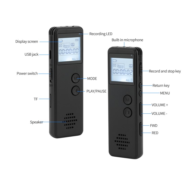16GB Digital Voice Recorder Voice Activated Recorder Noise Reduction MP3