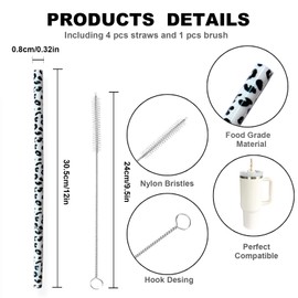 40oz Replacement Straws 4 Pack | 40oz 30oz Tumbler Leopard Straws, Cheetah Straws, Iced Coffee Straws, 12 Inches Extra Long Straws, 30oz Tumbler Straws, Leopard Drinking Straws, Reusable Straws