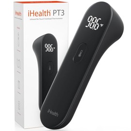 iHealth Termómetro digital infrarrojo sin o para la frente, termómetro para adultos y niños, termómetro para bebés sin o, 3 sensores ultrasensibles, dígitos LED gr Negro 2 pies