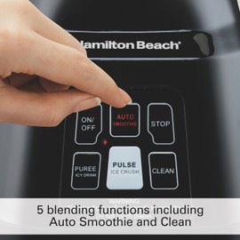 Hamilton Beach Smoothie Smart Blender with 5 Functions & 40oz Glass Jar for Shakes and Smoothies, Black (56207)