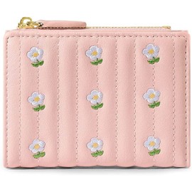 kuifang Girls Cute flowers Print Wallet, Small Tri-folded Aesthetic Wallet, PU Leather Purse Cash Pocket Card Holder ID Window Purse for Women(Pink)