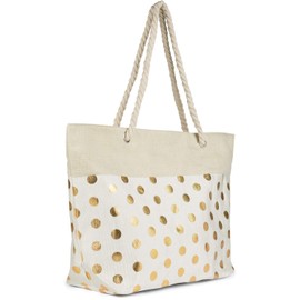 styleBREAKER Women's XXL Large Beach Bag with Metallic Dots Pattern and Zip, Shoulder Bag, Shopper 02012342, Beige/gold