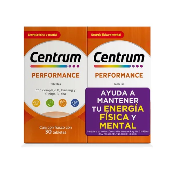 Pack X2 Cajas De Multivitamínicos Centrum Performance con 30 tabletas