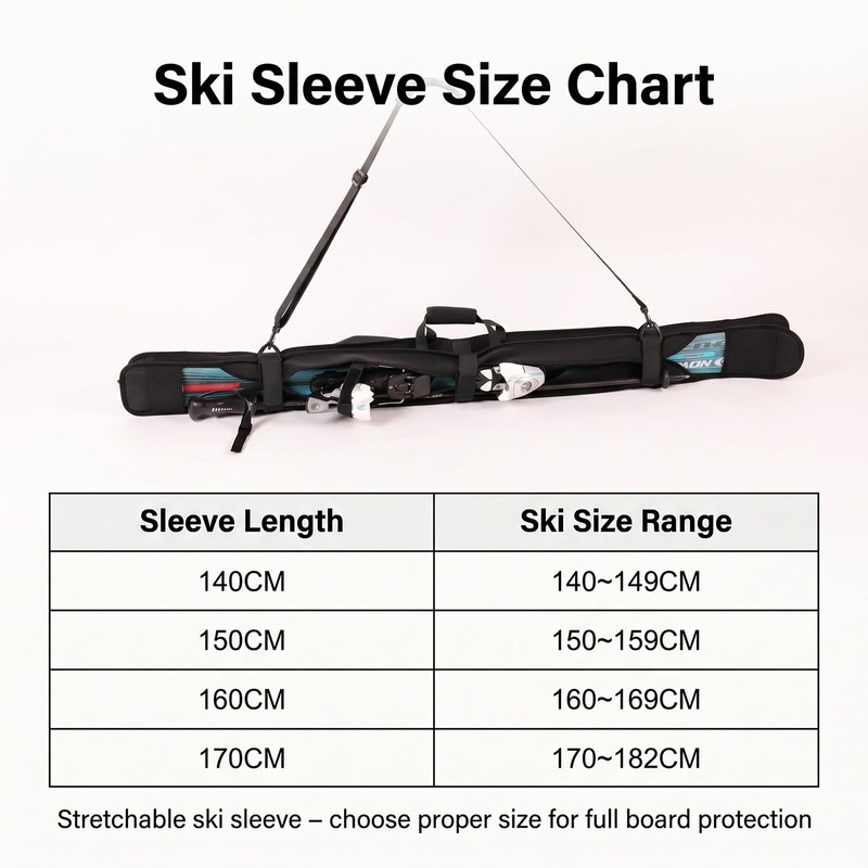Ski Cover, 3MM Neoprene Ski Sleeve with Detachable Shoulder Strap,