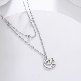 LIKGREAT Women Necklace Indian Yoga Aum Om Ohm Sanskrit Pendant Necklaces Hindhu Symbol Jewelry for Women Girls (Silver)