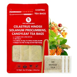 Organic Celastrus Hindsii Tea with Solanum Trilobatum & Stevia - 55 Count (+5 Tea Bags) - 4.59 oz, Bamboo Tong, Herbal Detox Tea Blend for Relax, Energy & Inner Health Support