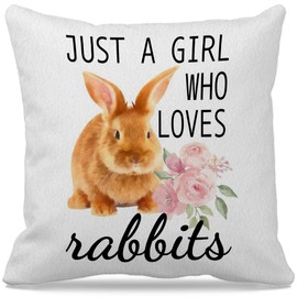 GICHUGI Just a Girl Who Loves Rabbits Pillow Cover 18x18, Gifts for Rabbit and Bunny Lovers, Girls