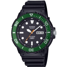 Casio MRW-230H Series | Black/Green | Rotating Bezel | 100M Water Resistant | Day-Date Indicator | Analog Watch