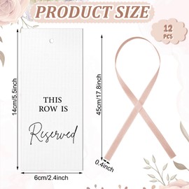 Clabby 12 Pack Reserved Chairs Signs with Ribbon for Wedding Reception Party Restaurant This Row Is Reserved Signs Hanging Signs for Wedding Church Events Pews Chair (Pastel Pink)