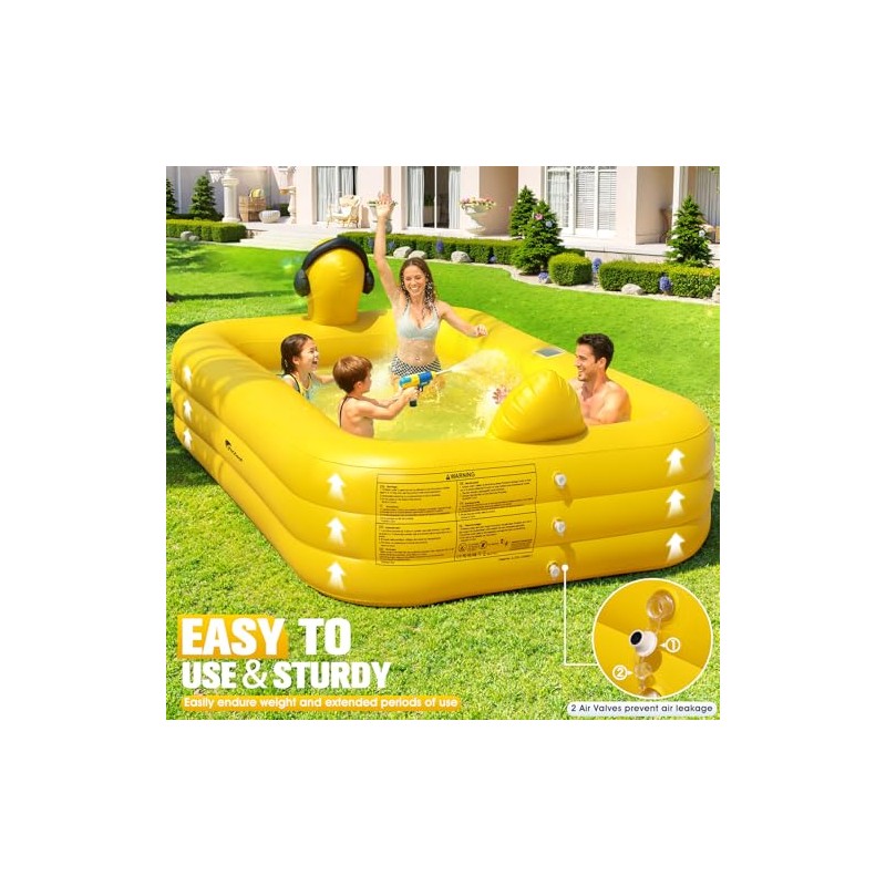 FizZeal Inflatable Pool with Lights,Solar Duck Inflatable Swimming Pool for