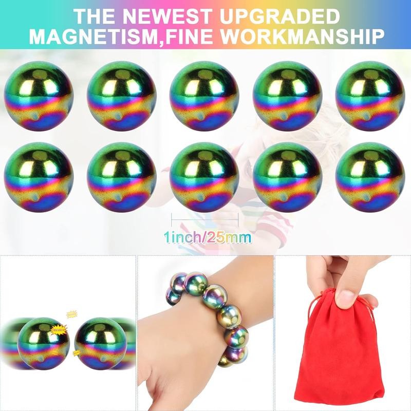 10Pcs Rainbow Hematite Magnetic Stone Kit, DIY Round Polished Magnets