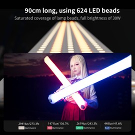 INKEE GC30 30W RGB Handheld LED Tube Light 35.5"/90cm Inflatable Video Light with Inflatable Ball & Magnetic Mount, 2000-10000K, CRI 95+, 5000mAh Battery, Waterproof for Photography & Studio Recording