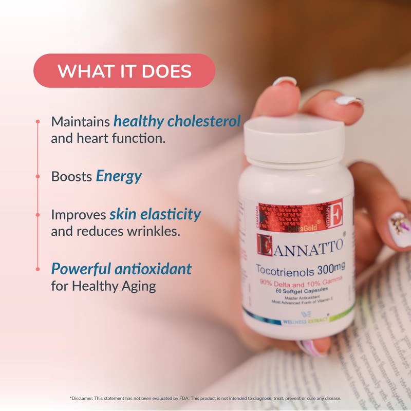 Wellness Extract Eannatto Tocotrienols Vitamin E Supplements Tocopherol Free, Supports