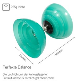 Diabolo Set with Henrys Beach Free Ball Bearing Diabolo - Juggling Professional Set (Turquoise) - Juggling for Beginners and Advanced Users