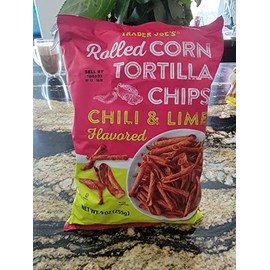 Trader Joe's Rolled Corn Tortilla Chips Chili & Lime | Net Wt. 9 Oz (255g) | NO ARTIFICIAL COLORING (Pack of 10)