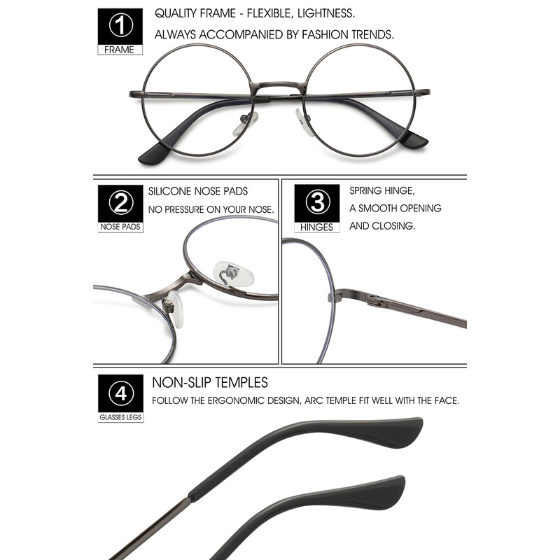 VEVESMUNDO Nickelbrille Lesebrille Runde Retro Klein Metall Lesehilfe Brille Für