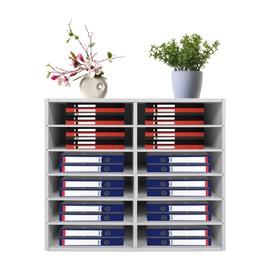 DNYSYSJ Literature Organizer, 12 Slots File Sorter, Mail Paper Storage Holder Open Design, Desktop File Sorter for Home & Office Mailbox School Classroom (White)