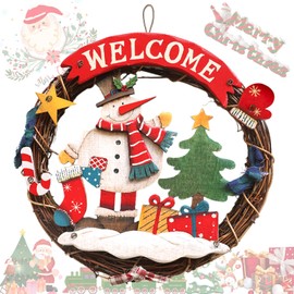 NLMWTI Jewellery Snowman Christmas Wreath Braided Advent Wreath Christmas Wreath Rattan Christmas Wreaths for Front Door Approx. Diameter 25 cm Door Wreath Welcome for Christmas Wreath Front Door