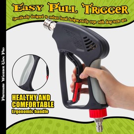 Pressure Washer Short Gun, 5000 PSI/10.5 GPM High Power Washer Spray Gun with 5 Nozzle Tips, 3/8'' Swivel Quick and M22-14mm Connect for Foam Cannon Car Wash