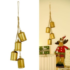 Christmas Bells, Vuskly Set of 4 Gold Metal Bells with Jute Hanging Rope, Christmas Tree and Door Decor, Gold