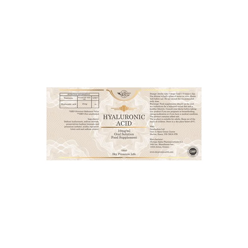 Sky Premium Life Hyaluronic Acid Food Supplement 10mg/ml - 100ml