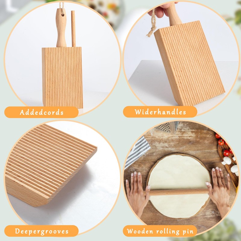 2 Pack Garganelli Stripper and Gnocchi Pasta Board Natural No