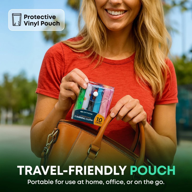 OPTIPAK 10 Pack Microfiber Cleaning Cloths for Glasses, Lenses &