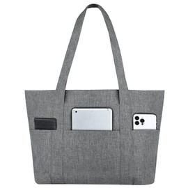 BesyPro Work Laptop Tote Bag with Zipper Multi-pocket Nylon Shoulder Bag Large Top Handle Handbag for Travel College(Light Gray)