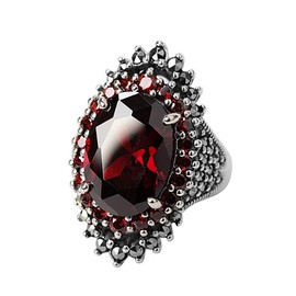 Greendou Victoria Jewelry Fashion Women's 925 Sterling Silver Plated Red Ruby & Marcasite Ring Jewelry Size 6-10 (10)