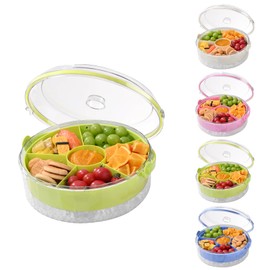 Fruit Ice Divided Serving Tray with Lid and handle,Chilled Veggie Tray,Shrimp Cocktail Serving Dish,Ideal Cold Chilled Serving Platter for Parties,for Vegetables,Appetizer,Salads,Picnic,Road Travel