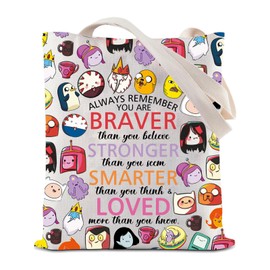 JYTAPP Adventure Cartoon Tote Bag Animation Lover Gifts Finn & Jake Fans Gifts You Are Braver Stronger Smarter Than You Think (Beige)