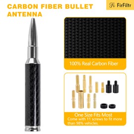 FirFiltr Carbon Fiber 50 Cal Bullet Antenna Fits for GMC Sierra Chevy Silverado 1500 Dodge Ram Jeep Ford Raptor Bronco Accessories,Universal Truck Antenna (Carbon Fiber+Silver)