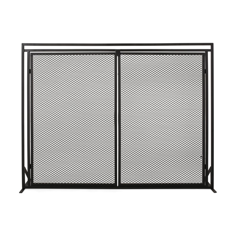 Roomfitters Durable Fireplace Screen with Mesh Double Doors, Freestanding Design