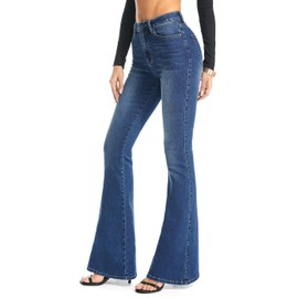 FLYING BANANA Women's Totally Shaping Curvy Strtchy Bootcut Flare Denin Jeans (Blue, 14 Short)