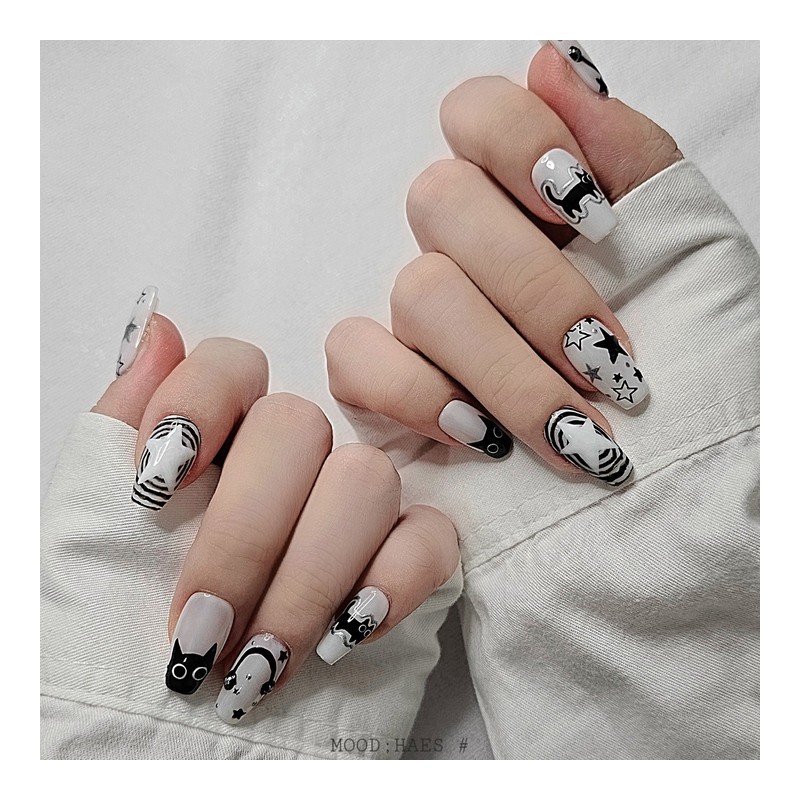 [M;H #] Cat Waltz Handmade Nail Tips - Enter Lake