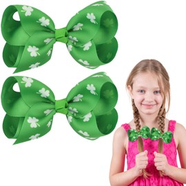 HIFANMM Green Shamrock Bow Hair Clips St Patrick's Day Hair Accessories for Women Girls Green Clover Bow Hairpins Lucky Day Leaf Hair Barrettes Alligator Clips Irish Day Parade Party Decor 2pcs