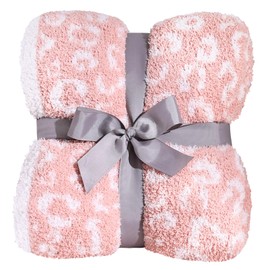 Panku Ultra Soft Leopard Throw Blanket, Plush Cozy Cheetah Blankets for Couch and Sofa Gift Pack, Knit Reversiable Luxury Fluffy Blanket Throw (50x60 Inches, Pink and Cream)