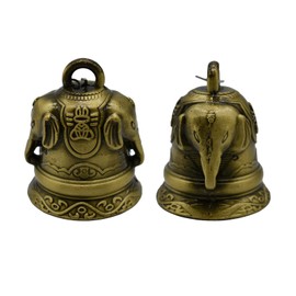 Pinenjoy 2Pcs Elephant Feng Shui Bells Vintage Bronze Bell Good Luck Hanging Wind Chime for Home Garden Doorknob Decor
