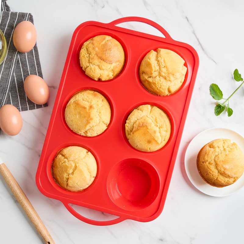 Puyeipt Jumbo Muffin Pan with Metal Frame, 6 Cup Large
