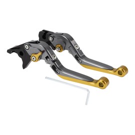 A ABSOPRO Long Short Brake Clutch Levers for Yamaha YZF R1 2002-2003 Adjustable Motorcycle Handlebar Brake Lever Aluminum Alloy Titanium Handle Gold Tone End