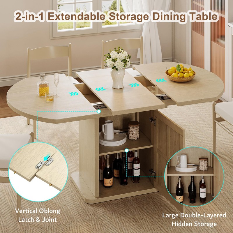iPormis Round Dining Table for 4-6, 59'' Extendable Dining Room