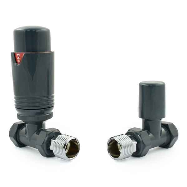 Hot Flow All-Anthracite Estuary Straight TRV Thermostatic Radiator Valve (Pair)