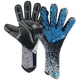 WVVOU Goalkeeper Gloves, Men's Goalkeeper Gloves, Football Gloves, 4 + 3 mm Latex Super Grip for the Toughest Saves, Breathable (Black Blue, 8)
