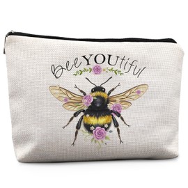 Absnfatu Bee Gifts for Bee Lovers Small Makeup Bag, Bee Gifts for Women, Honey Bee Gifts Cosmetic Bags for Women, Bee You Tiful Bag（Style B