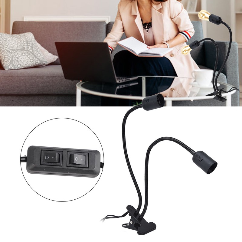 Table Lamp Holder E27/E26 Black Double Headed 360 Degree Adjustable