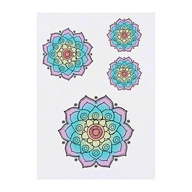 4 x 'Mandala Flower' Temporary Tattoos - Water Resistant, Skin-Safe, Non-Toxic Transfers, Mixed Sizes (TO00039085)