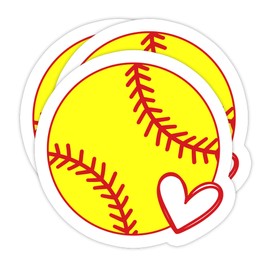 (3PCS) Softball With Heart Sticker Softball Stickers Decals, Sport Stickers, Gift for Softball Players, Softball Team – Waterproof Vinyl Decal for Books Laptop Phones Tumblers Water Bottles 3 x 3 Inch